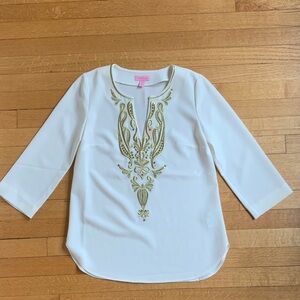 Lilly Pulitzer White Blouse with Gold Embroidery